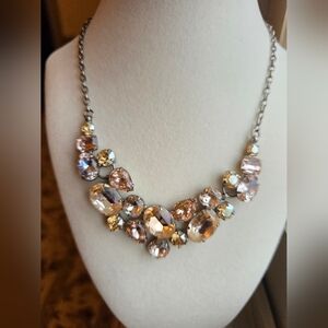 NWT Sorrelli Crystal Statement Necklace Gunmetal Champagne Stones